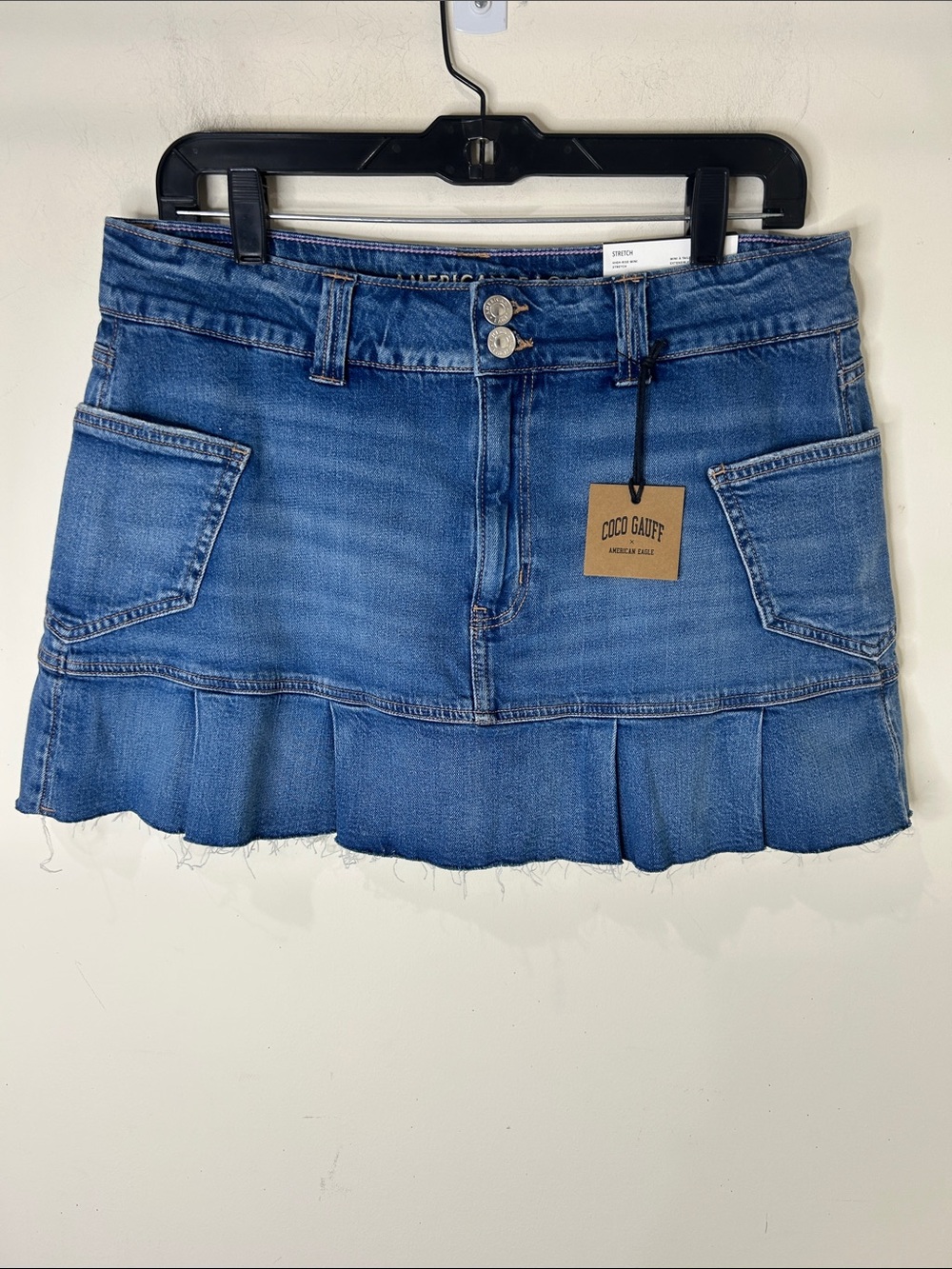 NWT American Eagle X Coco Gauff Pleated Denim High Rise Cargo Mini Skirt Size 12 - Picture 4 of 16